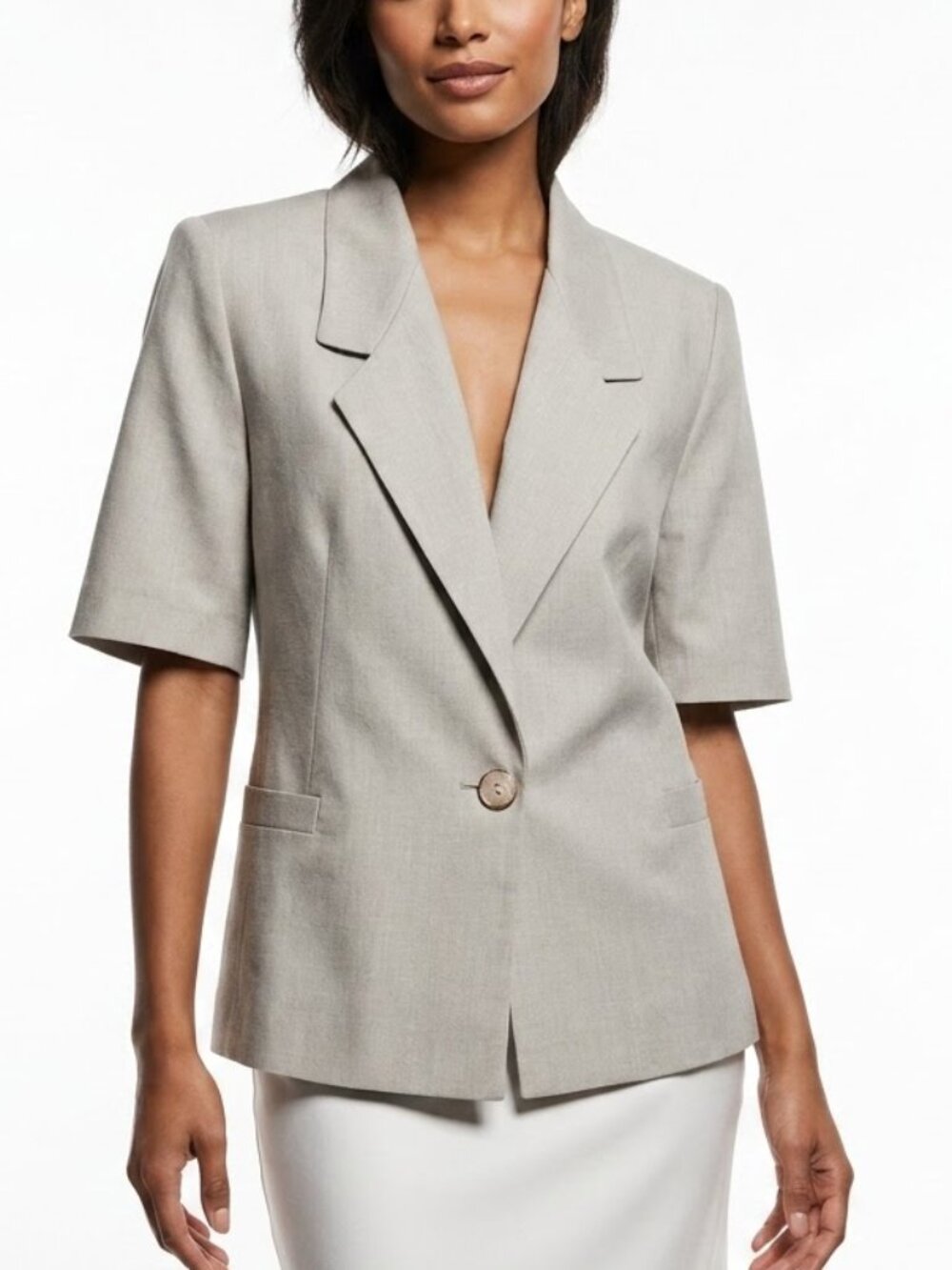 Fundamental Things Vintage 90s Light Academia Short Sleeve Tan Blazer Size 14